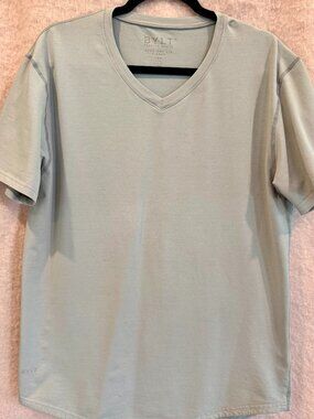 Light gray BYLT Premium Basics short-sleeve V-neck drop cut, Size Large